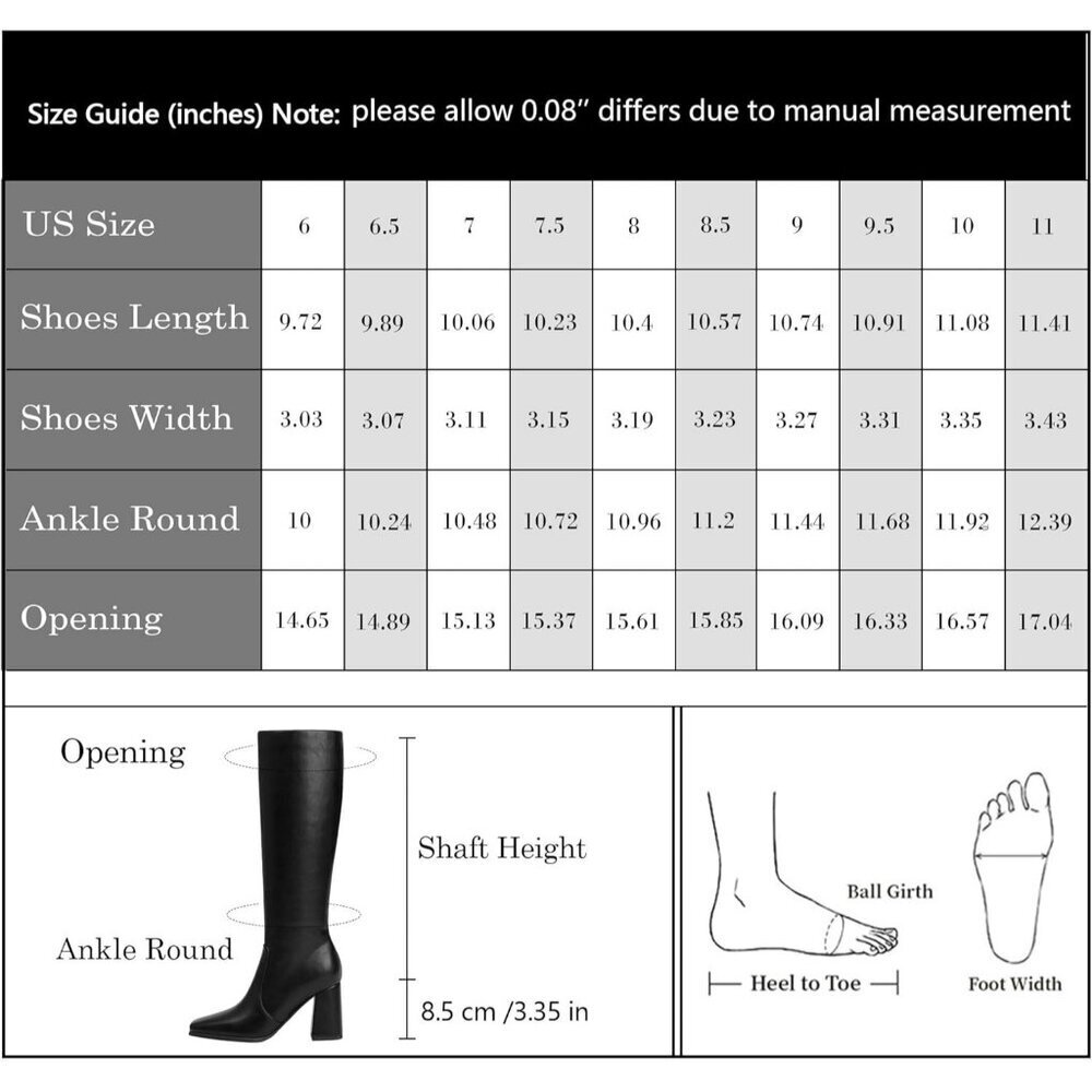 Women's Black Modatope Knee High Chunky Heel Square Toe Side Zipper Long boots - Picture 9 of 9